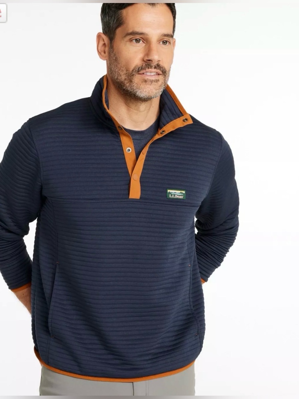 LL Bean Airlight Knit Pullover Size XL Reg Navy Orange Gorpcore Outdoor Casual